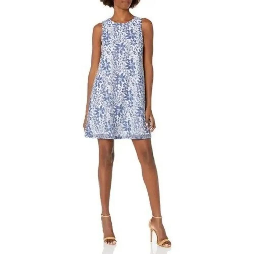 ✨Eliza J Women's Sleeveless Lace Blue Floral Trap Sz 14 Dress✨